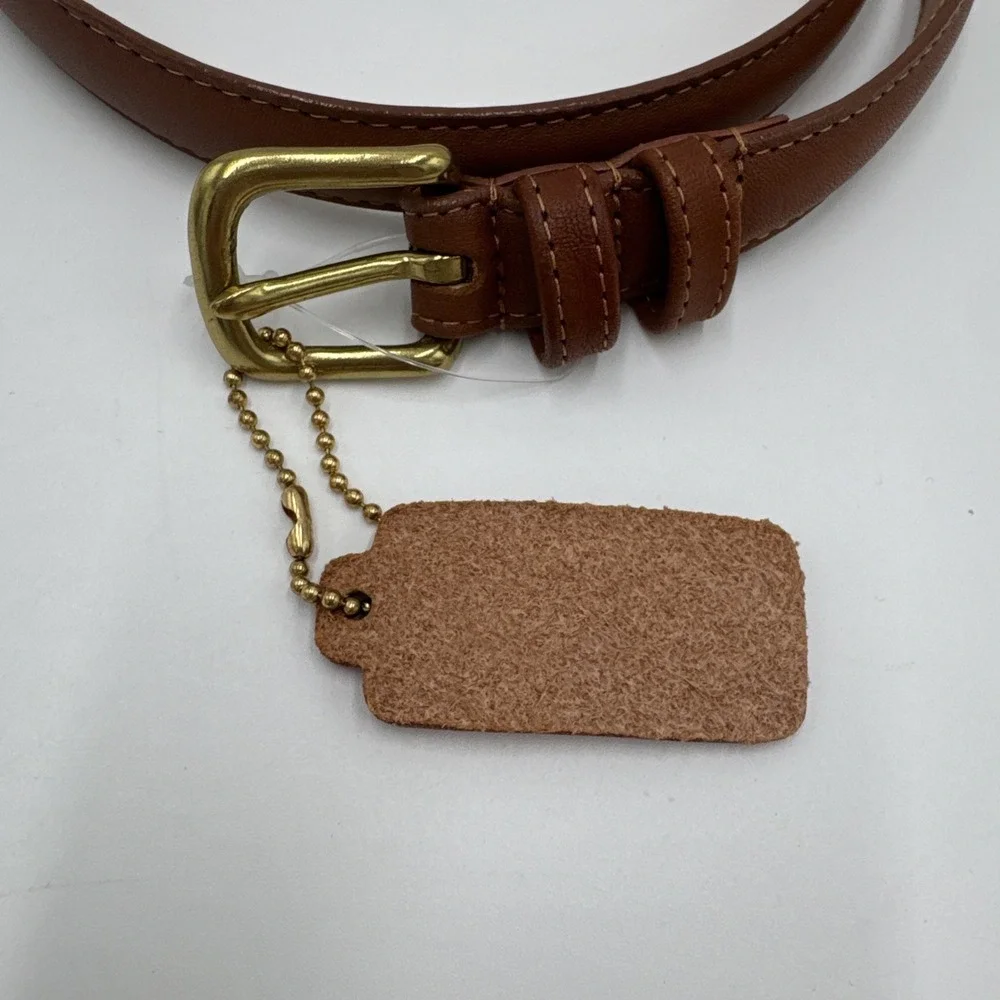 Vintage Coach 2800 British Tan Leather Belt Size 30 USA Solid Brass Hangtag